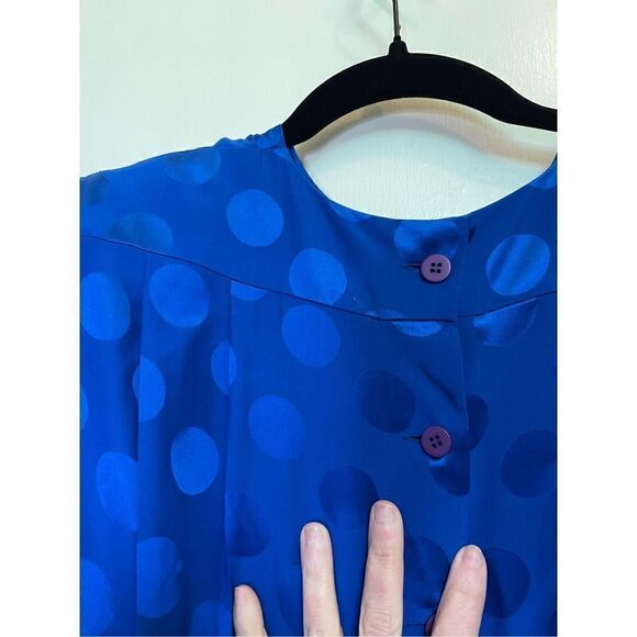 NWT Vintage Retro Albert Nipon blue polka dot silk MIDI Dress size 4 - Picture 15 of 16